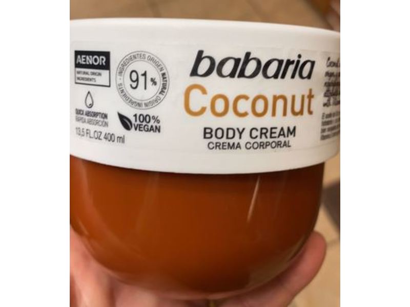 Babaria Body Cream, Coconut, 13.5 fl oz/400 mL
