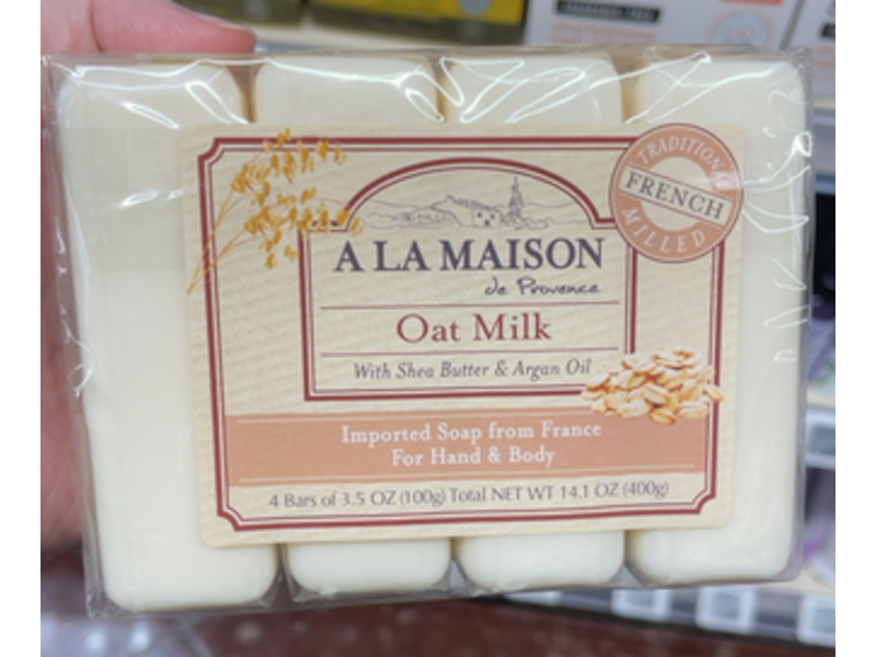 A La Maison De Provence Oat Milk Hand & Body Soap with Shea Butter & Argan Oil, 3.5 oz/100 g, 4 Count