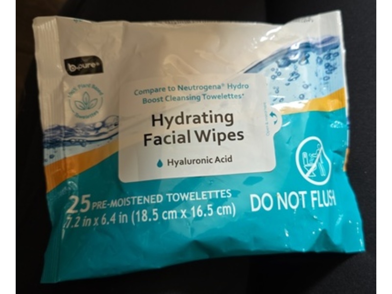 b.pure Hydrating Facial Wipes, Hyaluronic Acid, 25 Count