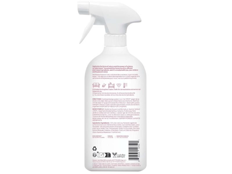 Attitude Baby Leaves Laundry Stain Remover, Unscented, 27.1 fl oz/800 mL