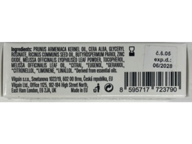 Vilgain Lip Protector Balm, Lemon Balm + Zinc Oxide, 4.8 g