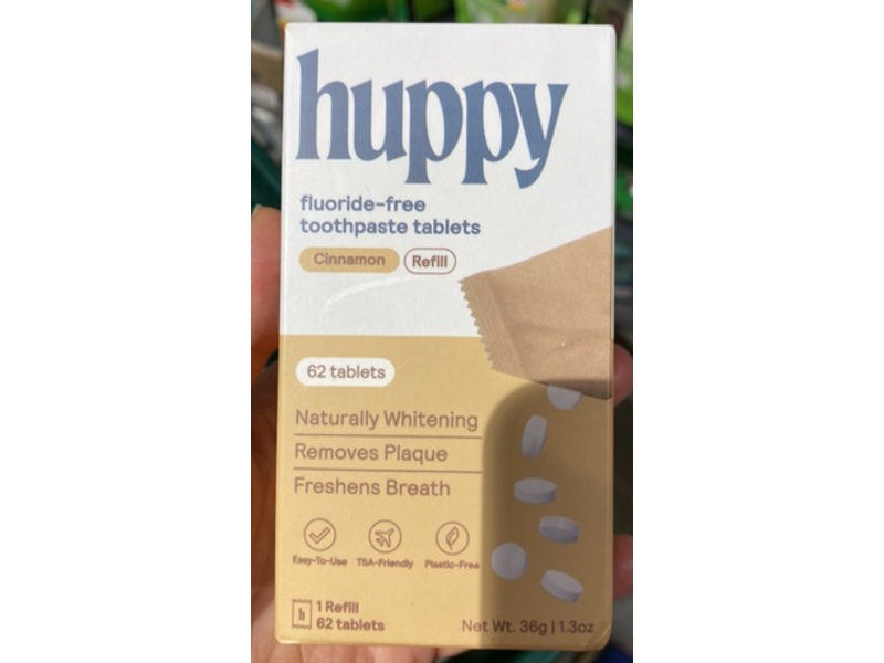 Huppy Fluoride-Free Toothpaste Tablets, Cinnamon, 1.3 oz/36 g, 62 Count,