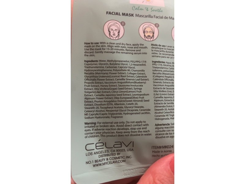 Celavi Calm & Soothe Facial Mask, Chamomile, 0.74 oz/20 g