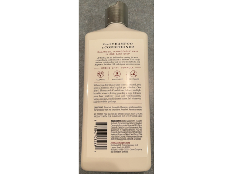 Cremo 2 In 1 Shampoo & Conditioner, Bourbon & Oak, 16 fl oz/473 mL