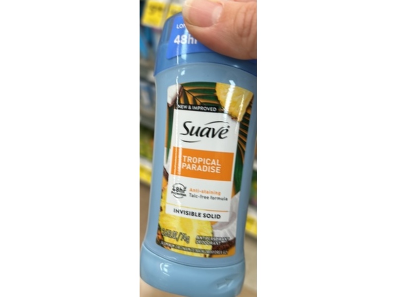 Suave Invisible Solid Antiperspirant Deodorant, Tropical Paradise, 2.6 fl oz/74 g, 12 Count