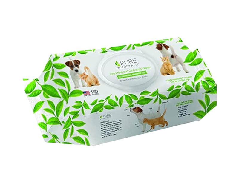 Pure And Natural Pet Grooming & Cleansing Wipes, Fragrance Free, 100 Count