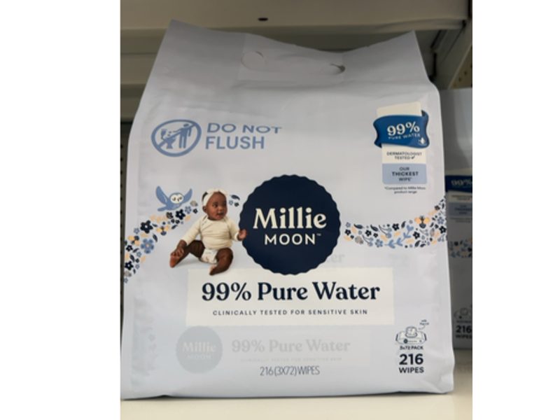 Millie Moon 99% Pure Water Baby Wipes, 216 Count