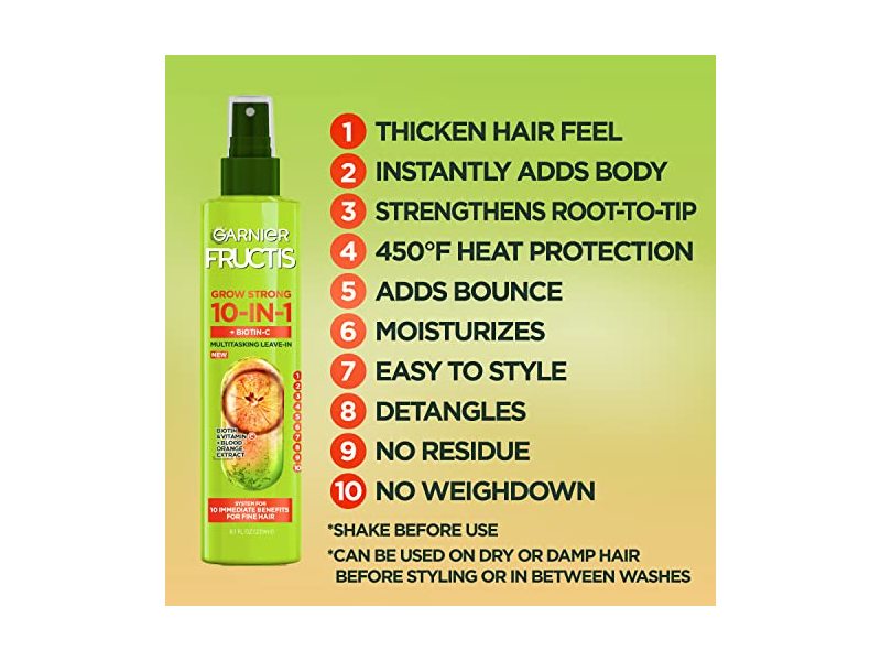 Garnier Fructis Grow Strong 10-in-1 Leave - In Spray, 8.1 fl oz/239 mL