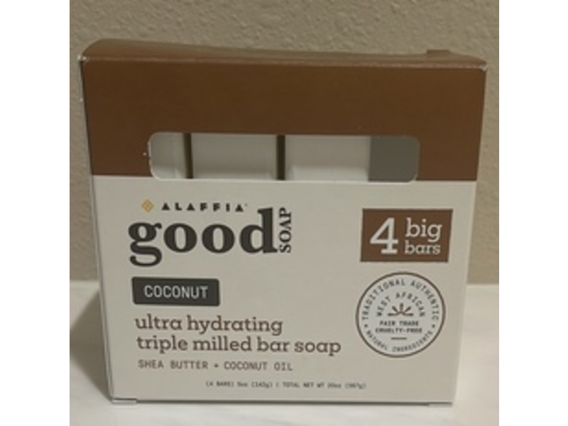 Alaffia Good Ultra Hydrating Triple Milled Bar Soap, Coconut, 20 oz/567 g, 4 Count