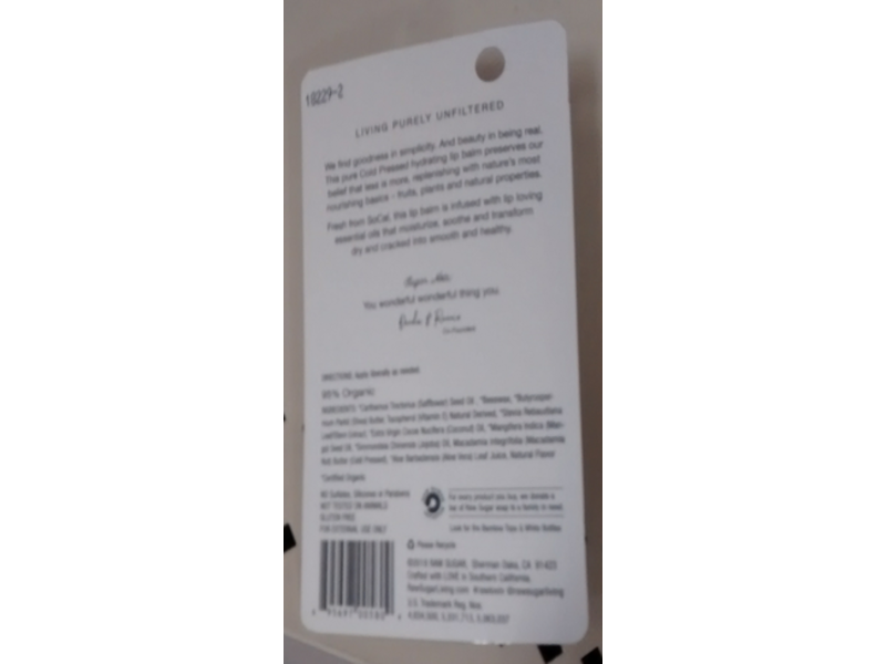 Raw Sugar Lip Balm, Raw Coconut + Mango, 0.25 oz/7 g