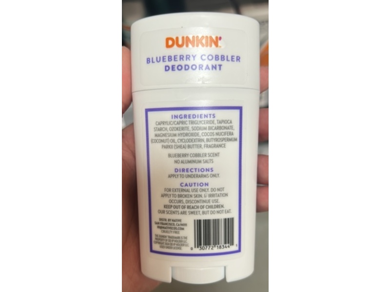 Native Dunkin Deodrant, Blueberry Cobbler, 2.65 oz/75 g