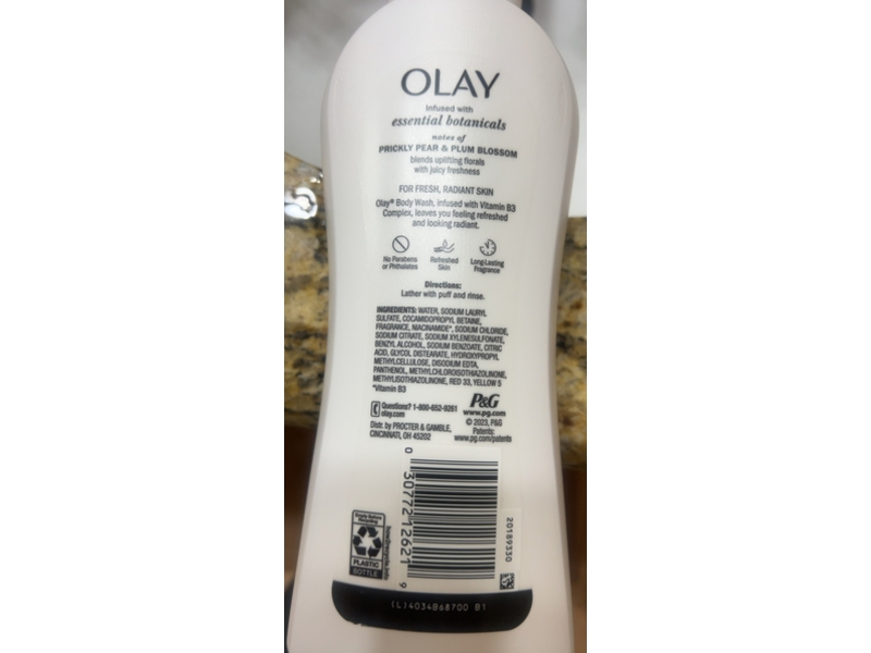Olay Essential Botanicals Body Wash, Prickly Pear & Plum Blossom, 23.6 fl oz/700mL