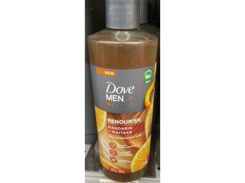 Dove Man + Care Daily nutrients Body Wash, Mandarin + Maitake, 10 fl oz/532 mL, 4 Count