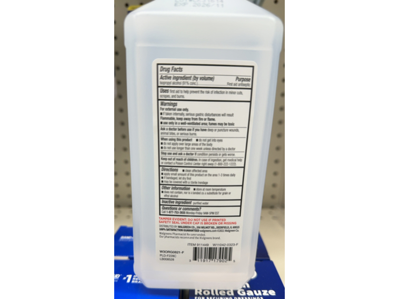Walgreens First Aid Antiseptic, 91% Isopropyl Alcohol, 32 fl oz/946 mL