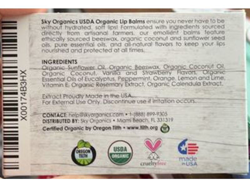 Sky Organics Beeswax Lip Balms, Pack Of 6