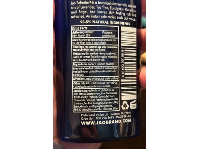 Jao Refresher Multipurpose Sanitizer, 8 fl oz/236 mL