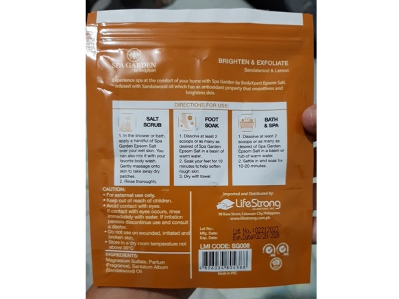 BodyXpert Spa Garden Natural Epsom Salt, Sandalwood & Lemon, 1.76 oz/50 g