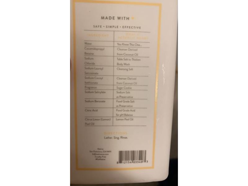 Native Body Wash, Sugar Cookie, 11.5 fl oz/340 ml