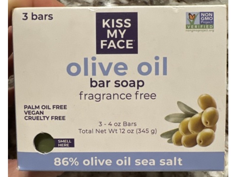 Kiss My Face Bar Soap, Olive Oil, 4 oz/115 g, 3 Count