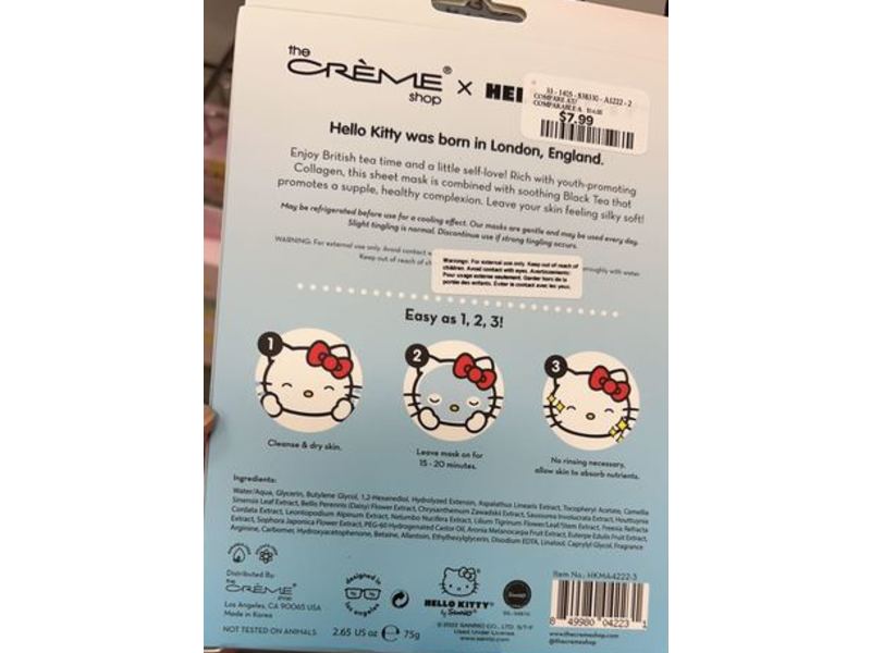 The Creme Shop Hello Kitty Tea Time Sheet Mask, 2.65 oz/75 g, 3 Count