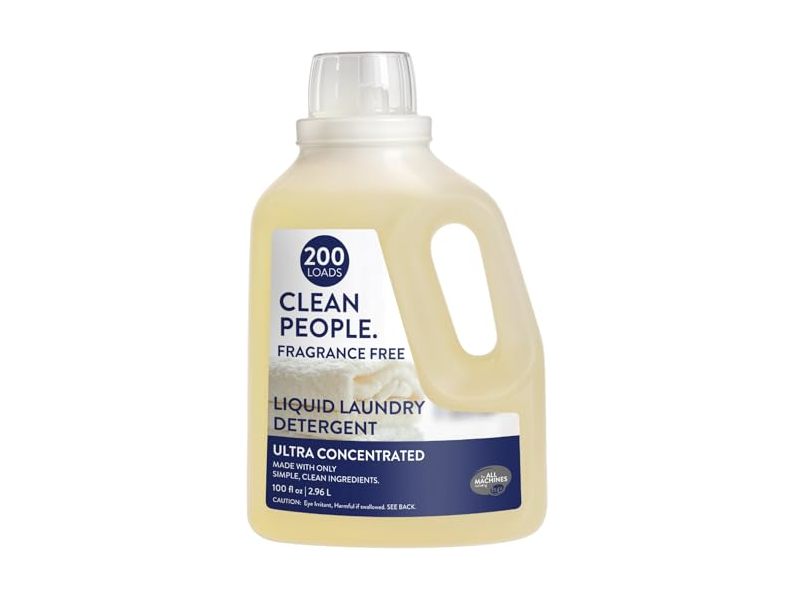 Clean People Liquid Laundry Detergent, Fragrance Free, 200 Loads, 100 fl oz/2.96 L