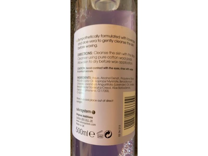 Salon System Just Wax Pre Wax Cleanser, Sensitive, Lavender & Aloe Vera, 500 mL