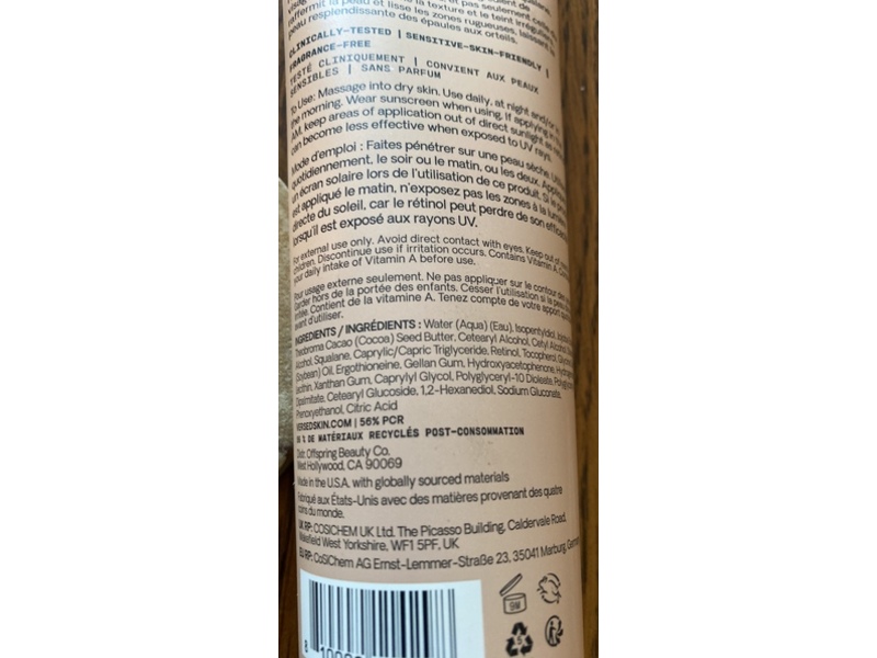 Versed Press Restart Gentle Retinol Body Lotion, Fragrance-Free, Squalane + Cocoa Butter, 8 fl oz/237 mL