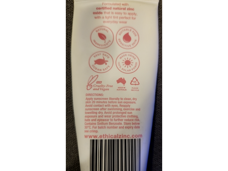 Ethical Zinc Daily Wear Light Tinted Facial Sunscreen, Light Tint, SPF 50+, 100 g