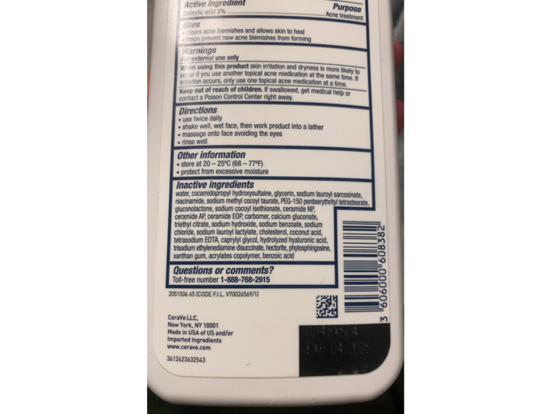 CeraVe Acne Control Cleanser, Ceramides, Hectorite Clay & Niacinamide, 12 fl oz/355 mL