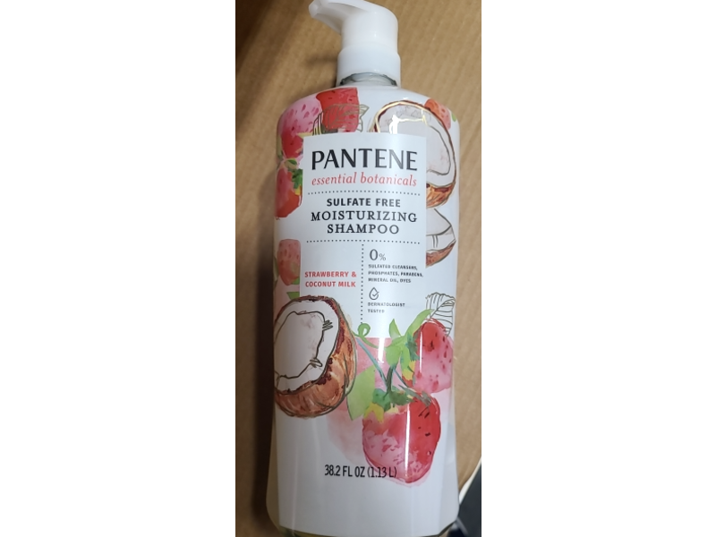 Pantene Essential Botanicals Moisturizing Shampoo, Strawberry & Coconut Milk, 38.2 fl oz/1.13 L