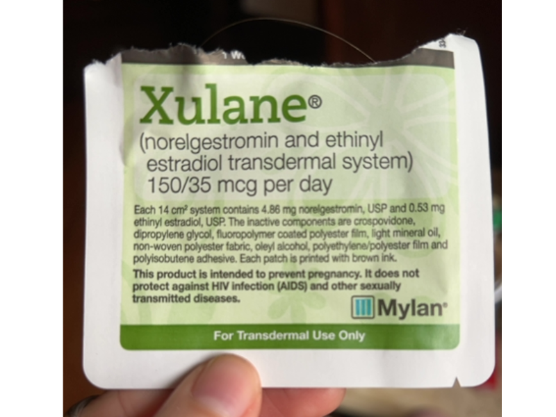 Xulane (norelgestromin and ethinyl estradiol transdermal system) 150/35 mg, 3 pack, Mylan (Rx)