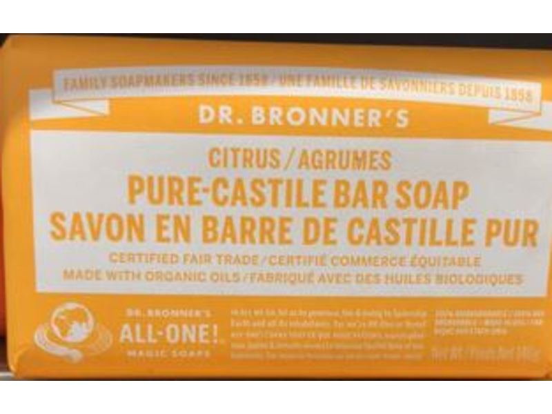 Dr. Bronner's Pure-Castile Bar Soap, Citrus/Agrumes, 5 oz/140 g