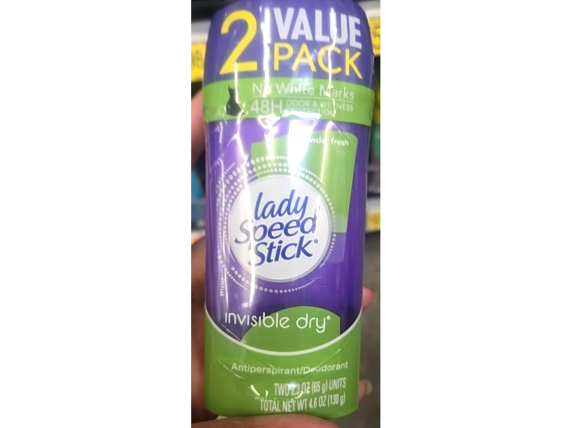 Lady Speed Stick Invisible Dry Antiperspirant/Deodorant, Powder Fresh, 2.3 oz/65 g + 4.6 oz/130 g, Pack of 2