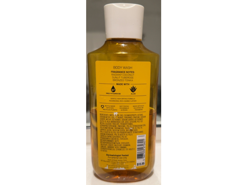 Bath & Body Works Solar Shine Body Wash, Radiant Coconut & Vanilla, 10 fl oz/295 mL, Pack Of 2