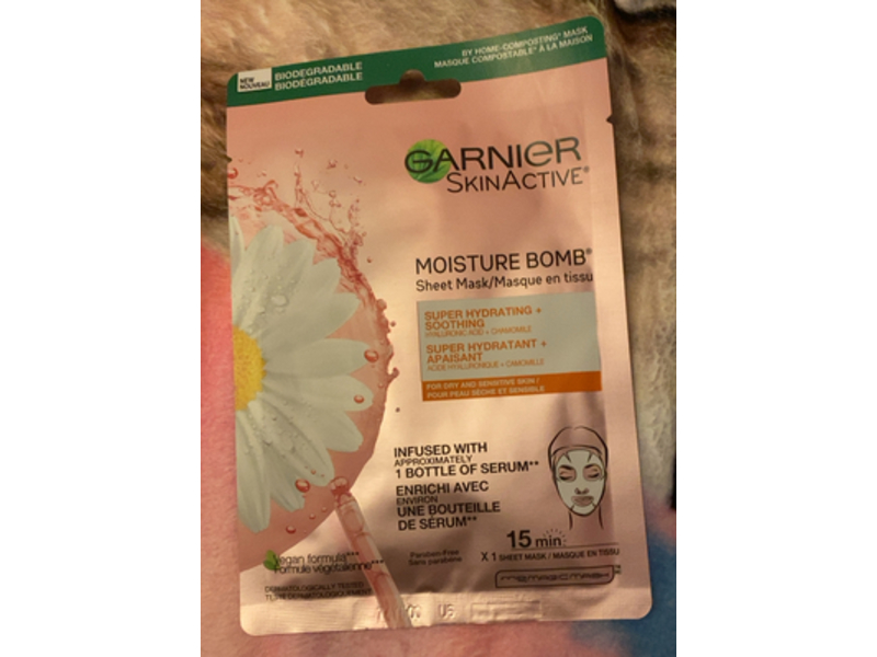 Garnier SkinActive Moisture Bomb Sheet Mask, Hyaluronic Acid + Chamomile, 28 g