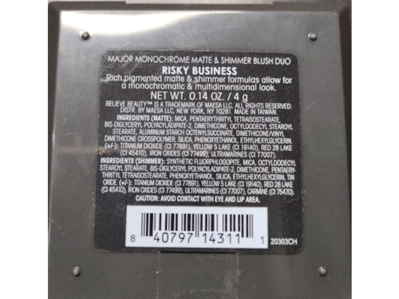 Believe Beauty Matte & Shimmer Blush Duo, Risky Business, 0.14 oz/4 g