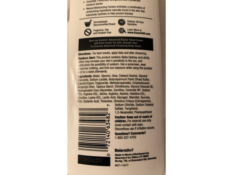 Eucerin Advanced Repair Lotion, Fragrance-Free, 16.9 fl oz/500 mL