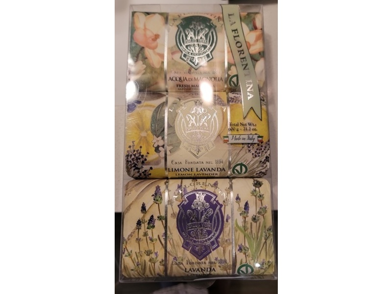 La Florentina Bar Soap Kit, Fresh Magnolia + Lemon Lavender + Lavender, Set Of 3