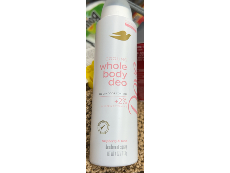 Dove Cooling Whole Body Deodorant Spray, Raspberry & Rose, 4 oz/113 g