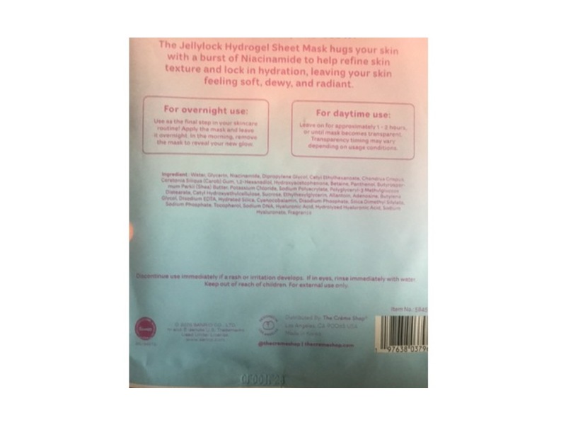 The Creme Shop x Hello Kitty Jellylock Hydrogel Sheet Mask, Niacinamide+Hyaluronic acid, 0.88 oz/25g