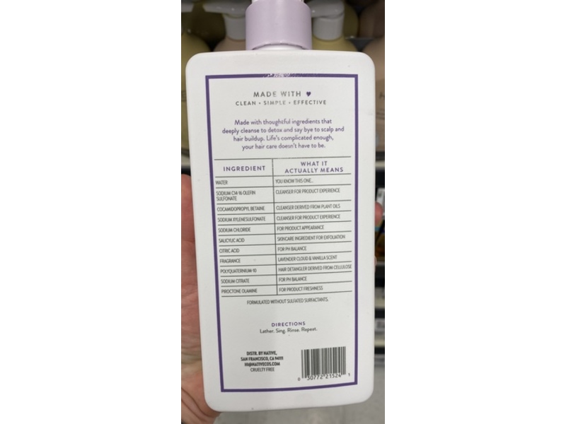 Native Scalp Detox Shampoo, Lavender Cloud & Vanilla, 16.5 fl Oz/487 mL