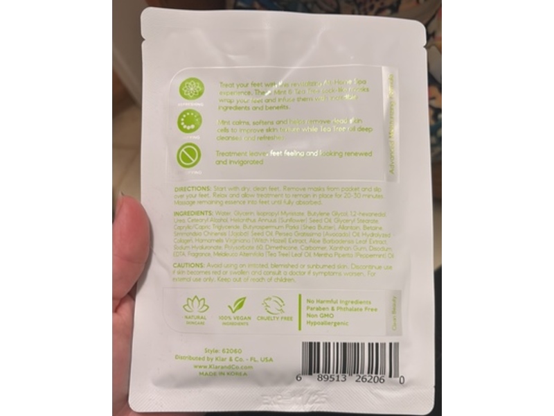 Skin Aesthetics Exfoliating Foot Masks, Mint & Tea Tree, 0.85 oz/24 g, 1 Pair
