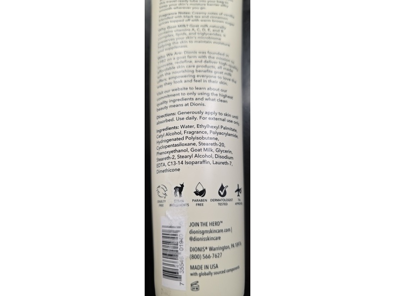 Dionis Hand & Body Goat Milk Moisturizing Cream, Toasted Vanilla Chai, 3.3 oz/93 g