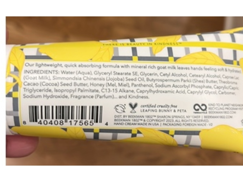 Beekman 1802 Goat Milk Hand Cream, Sunshine Lemon, 2 fl oz/59 mL