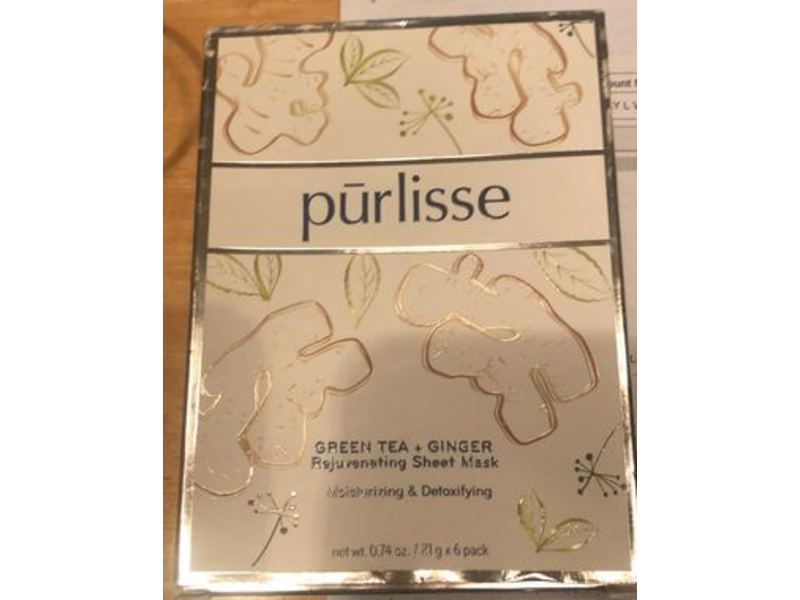 Purlisse Rejuvenating Sheet Mask, Green Tea + Ginger, 0.74 oz/21 g, 6 Count