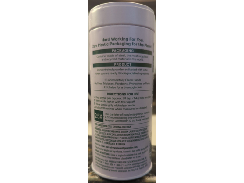 Seventh Generation Hand Soap Powder, Mandarin Orange, 5 oz/141 g