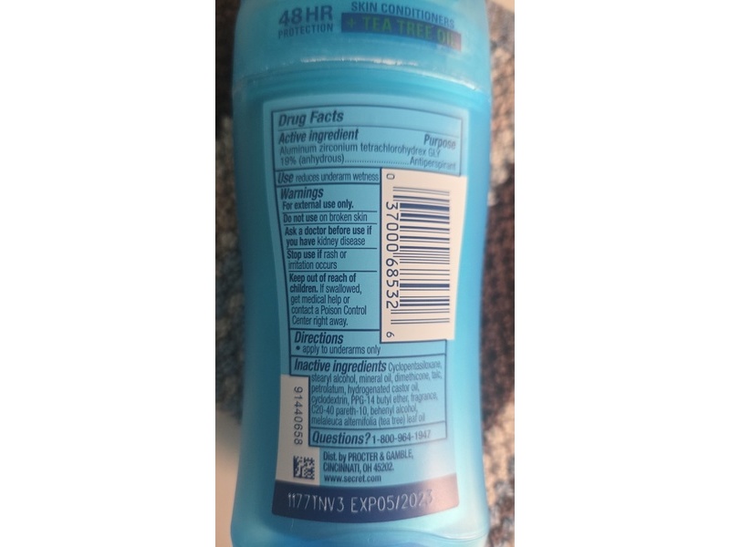 Secret Sweat & Odor Antiperspirant, Tea Tree Oil, 2.6 oz/73 g