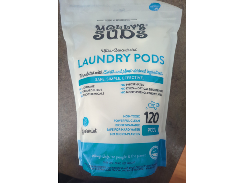 Molly's Suds Ultra Concentrated Laundry Pods, Peppermint, 120 Counts
