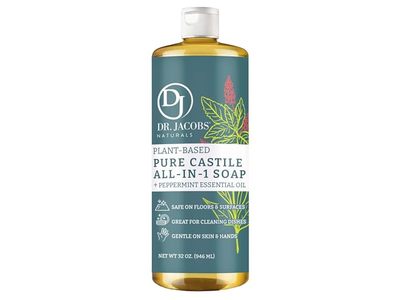 Dr. Jacobs Naturals Plant-Based Pure Castile All In 1 Soap, Peppermint Essential Oil, 32 oz/946 mL