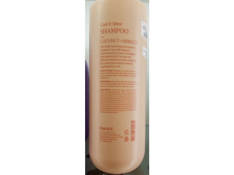 Omave Curl & Shine Shampoo, Coconut + Hibiscus, 32 fl oz/946 mL